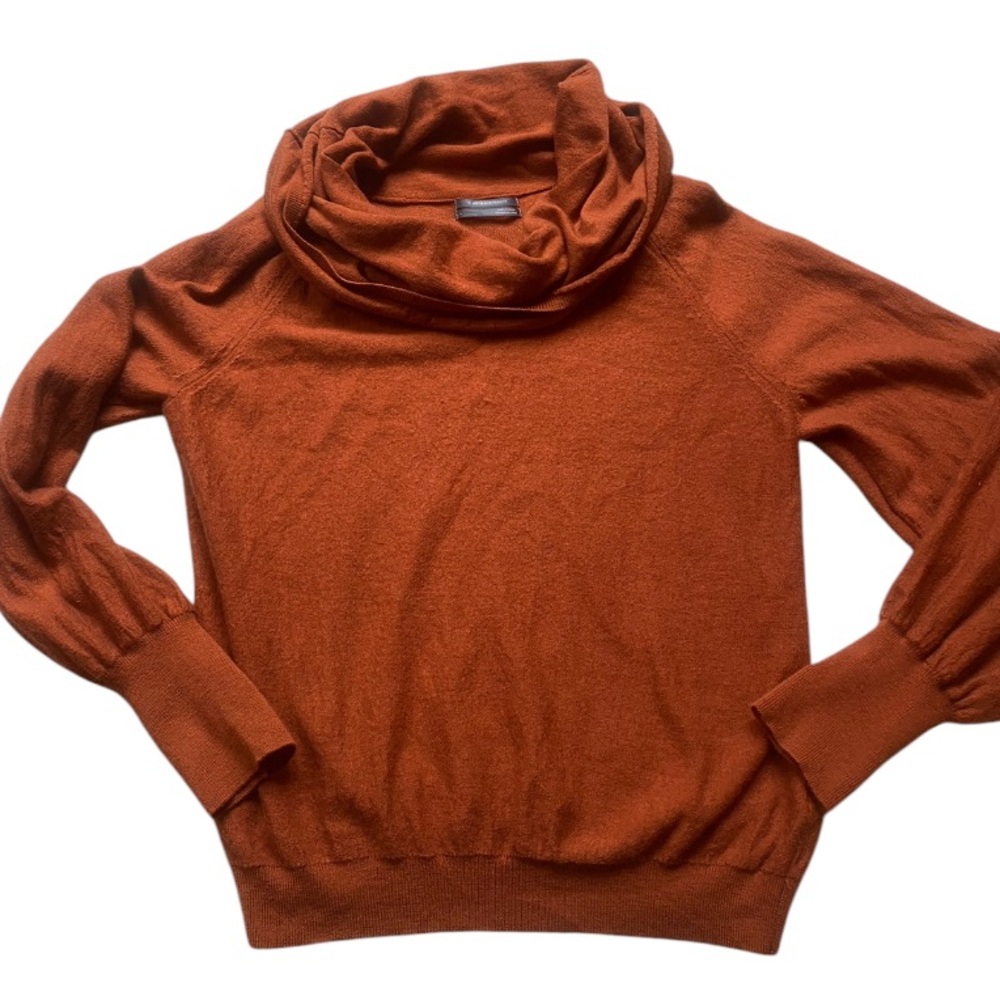 Anthropologie Orange Cowl Neck Long Puff Sleeve Size Large